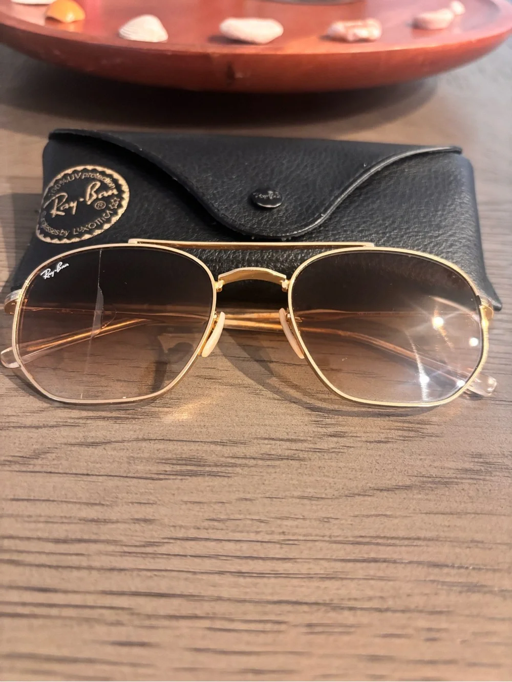 Ray-Ban Gold Frame Sunglasses with Black Case